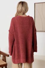 Long Sleeve Two Pocket Open Front Knit Cardigan - Image 9