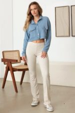 Two Pocket Long Sleeve Crew Neck Crop Jacket - Image 5