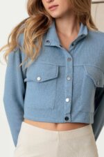 Two Pocket Long Sleeve Crew Neck Crop Jacket - Image 3