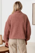 Sherpa Long Sleeve Ribbed Pocket Mock Neck Jacket - Image 2