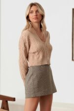 Cable Rhinestone Button-Up Long Sleeve Sweater - Image 16