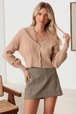 Cable Rhinestone Button-Up Long Sleeve Sweater - Image 13