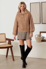 100% Wool Button-Up Neck Pullover Sweater - Image 11