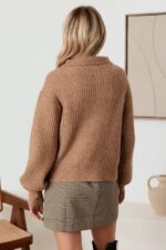 100% Wool Button-Up Neck Pullover Sweater - Image 8