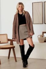 Long Sleeve Two Pocket Open Front Knit Cardigan - Image 15
