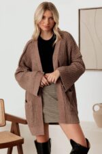 Long Sleeve Two Pocket Open Front Knit Cardigan - Image 13