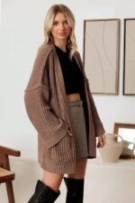 Long Sleeve Two Pocket Open Front Knit Cardigan - Image 16