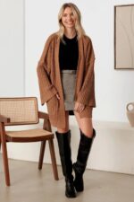 Long Sleeve Two Pocket Open Front Knit Cardigan - Image 25