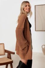 Long Sleeve Two Pocket Open Front Knit Cardigan - Image 26