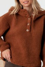 Sherpa Button-Up Two Pocket Hooded Pullover Jacket - Image 11