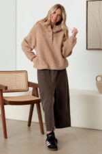 Sherpa Button-Up Two Pocket Hooded Pullover Jacket - Image 7