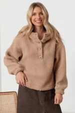 Sherpa Button-Up Two Pocket Hooded Pullover Jacket - Image 18