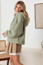 Sherpa Button-Up Two Pocket Hooded Pullover Jacket - Image 6