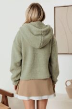 Sherpa Button-Up Two Pocket Hooded Pullover Jacket - Image 2