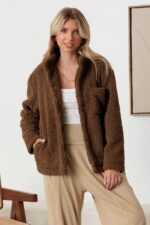 Faux Shearling Long Sleeve Shaggy Jacket - Image 3