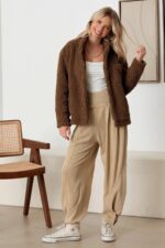 Faux Shearling Long Sleeve Shaggy Jacket - Image 6