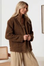 Faux Shearling Long Sleeve Shaggy Jacket - Image 4