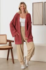 Long Sleeve Two Pocket Open Front Knit Cardigan - Image 11