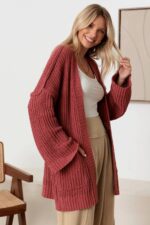 Long Sleeve Two Pocket Open Front Knit Cardigan - Image 10