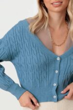 Cable Rhinestone Button-Up Long Sleeve Sweater - Image 12