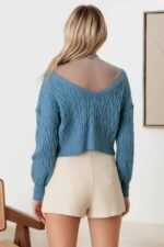 Cable Rhinestone Button-Up Long Sleeve Sweater - Image 8