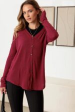 Burgundy V-Neck Long Sleeve Cardigan - Image 4