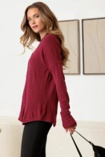 Burgundy V-Neck Long Sleeve Cardigan - Image 5