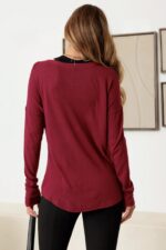 Burgundy V-Neck Long Sleeve Cardigan - Image 2