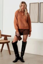 100% Wool Button-Up Neck Pullover Sweater - Image 4