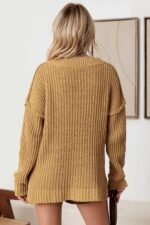 Single Front Pocket Long Sleeve V-Neck Sweater - Image 2