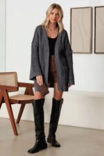 Long Sleeve Two Pocket Open Front Knit Cardigan - Image 22