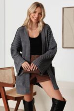 Long Sleeve Two Pocket Open Front Knit Cardigan - Image 18
