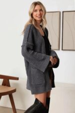 Long Sleeve Two Pocket Open Front Knit Cardigan - Image 21