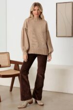 Knit Crew Neck Long Puff Sleeve Sweater - Image 4