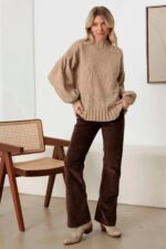 Knit Crew Neck Long Puff Sleeve Sweater - Image 5