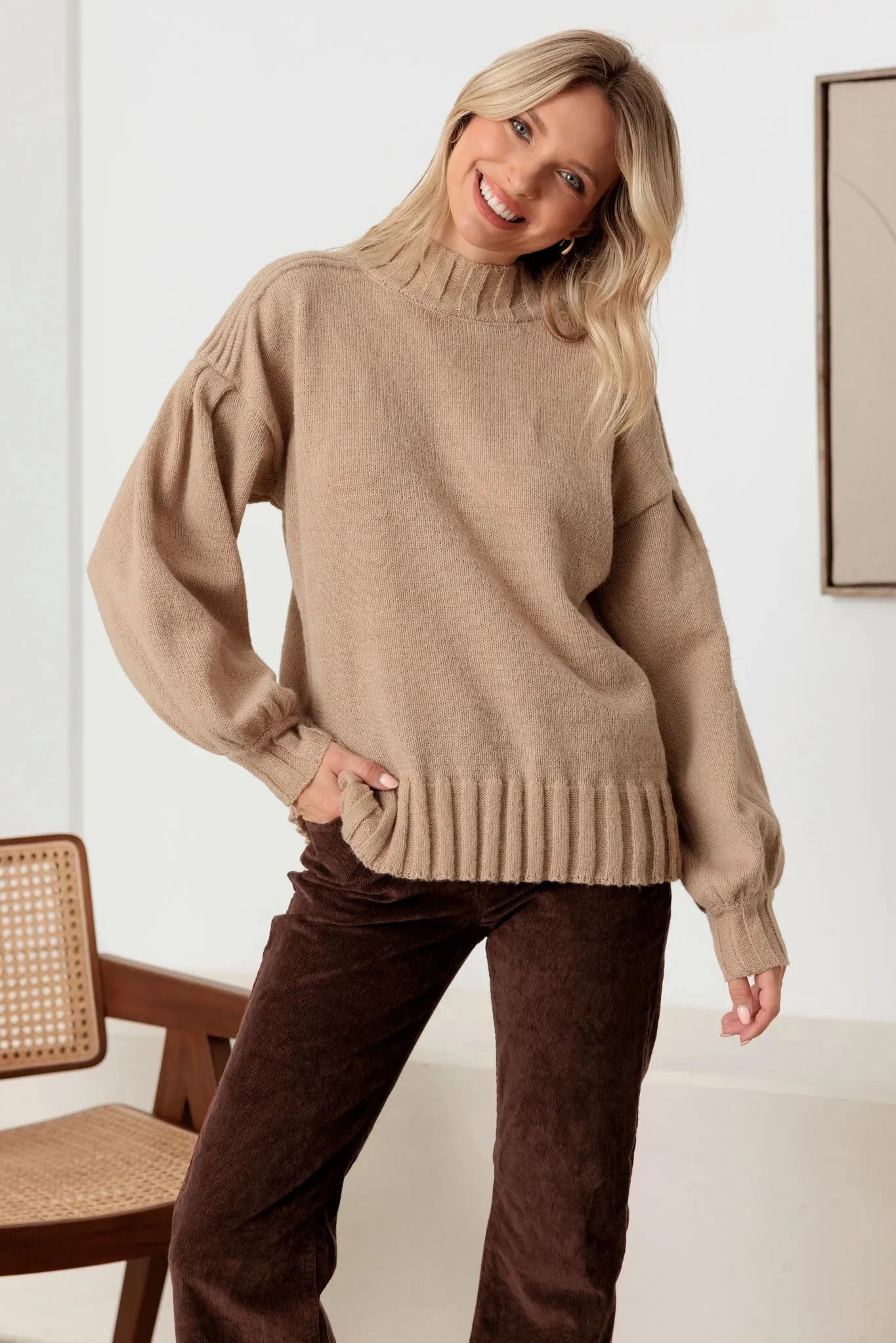 3m1a9898_wholesale_top_tasha_apparel_24f88406-ceaa-49a2-a914-cc2abcd455c0 Knit Crew Neck Long Puff Sleeve Sweater - Image 1