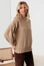 Knit Crew Neck Long Puff Sleeve Sweater - Image 3
