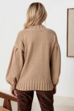 Knit Crew Neck Long Puff Sleeve Sweater - Image 2
