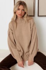 Knit Crew Neck Long Puff Sleeve Sweater - Image 6