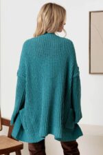 Long Sleeve Two Pocket Open Front Knit Cardigan - Image 2