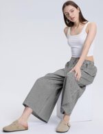 Broken Stripe Print Crinkle Wide Leg Cropped Trousers - Image 6