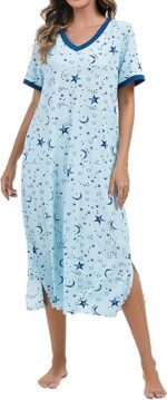 100% Cotton Star Print Nightdress with Keyhole Detail - Image 4