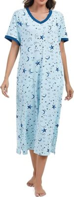 100% Cotton Star Print Nightdress with Keyhole Detail
