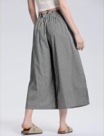 Broken Stripe Print Crinkle Wide Leg Cropped Trousers - Image 4