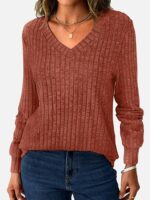 Long Sleeve V-Neck Knitted Tunic