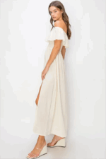 Ruffle Tiered Off Shoulder Side Slit Smocked Midi Dress - Image 3