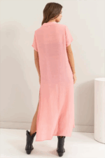 Button Down Short Sleeve Cover Up Shirt Dress - Image 2