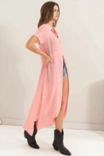 Button Down Short Sleeve Cover Up Shirt Dress - Image 3