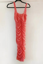 Coral Square Neck Wide Straps Ruched Bodycon Midi Dress - Image 6