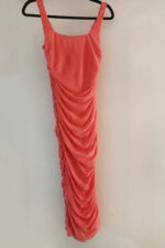 Coral Square Neck Wide Straps Ruched Bodycon Midi Dress - Image 5